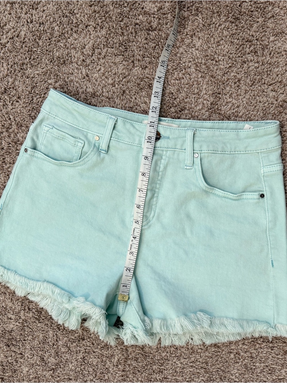 Risen Tummy Control High Rise Fray Hem Mint Shorts - Picture 4 of 8